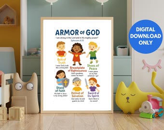 Armor of God Poster for Kids: Christian Scripture Art