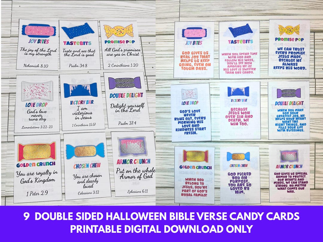 Christian Halloween Candy Cards: Bible Verse Treat Tags (digital ...