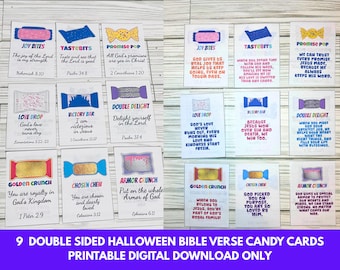Biglietti di caramelle cristiane per Halloween: etichette con versetti della Bibbia (download digitale)