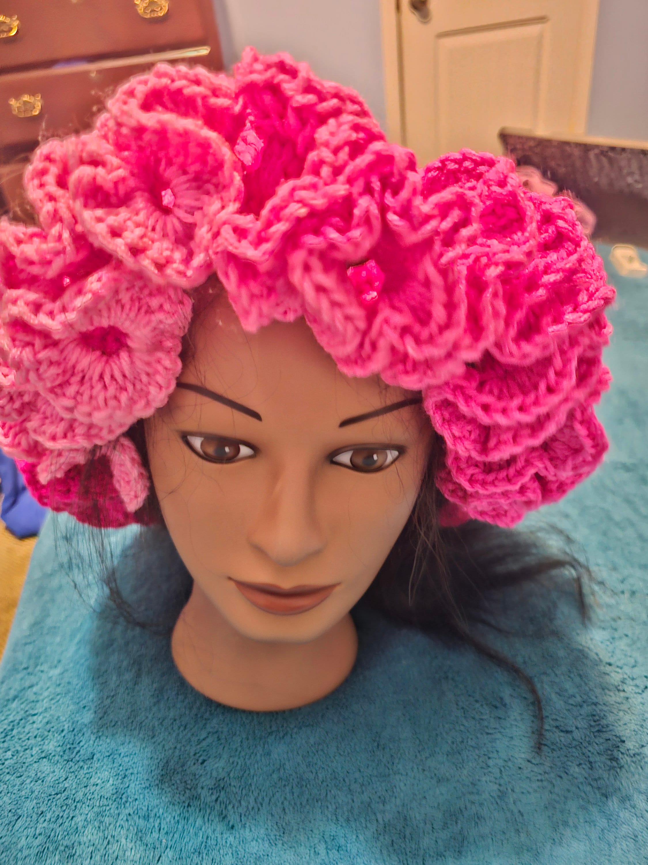 Rianbow Handmade Crocheted Pride Flower Headpiece XL  Pillow/ Adjustable Hat Amazon.com : Rainbow Flower Headband for Women, Gay Pride  main image 2