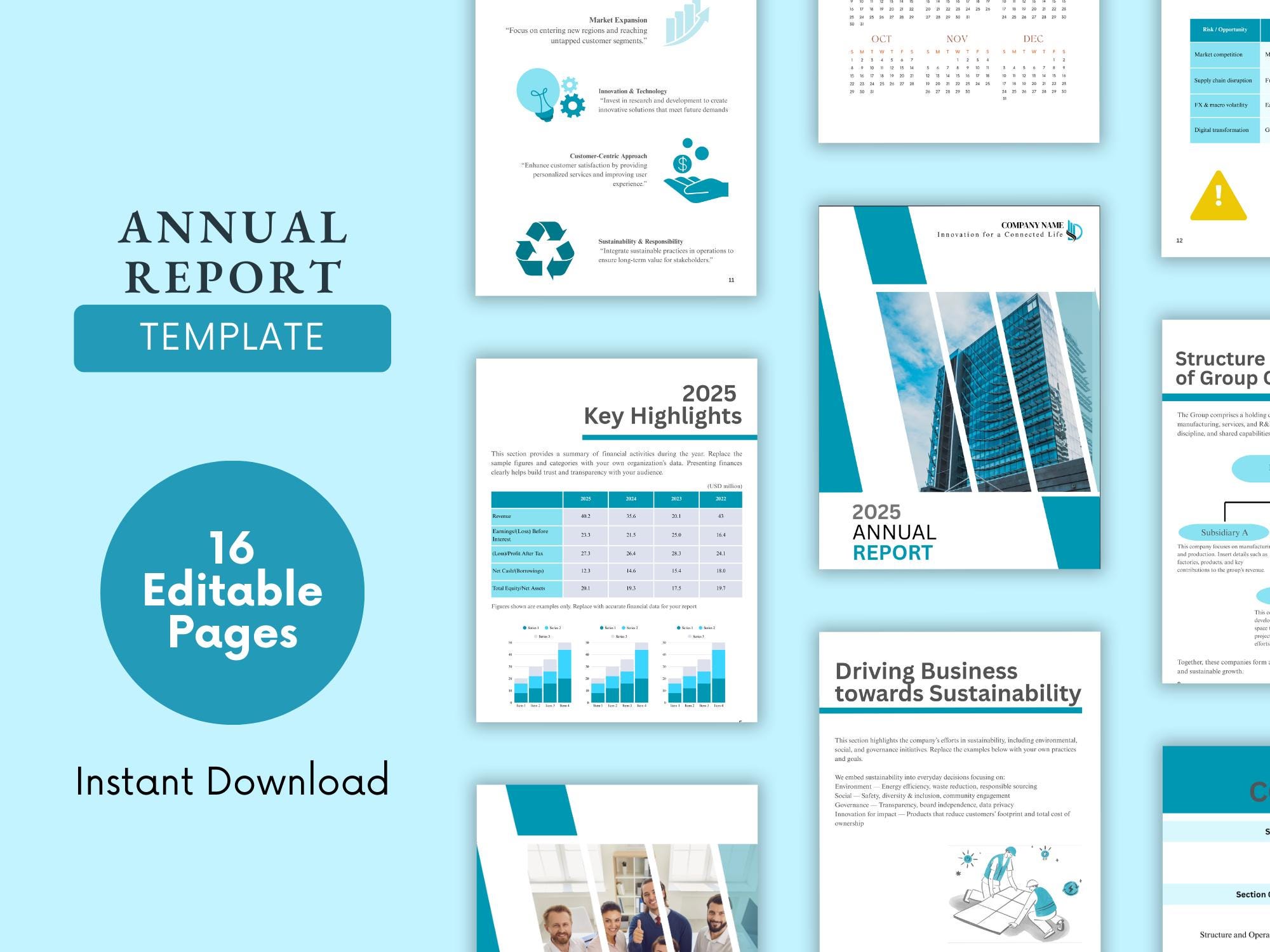 Editable Annual Report Template Canva: Professional Business Design ...