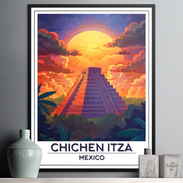 Chichen Itza Travel Poster - Mexico, Mexico travel print, Renaissance Style wall art, home decor, custom gift for home, wedding gift