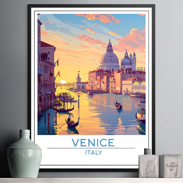 Canal Grande travel poster - Venice, Venice Travel Poster, Italy illustration, Italy wall art, birthday gift, custom wedding gift