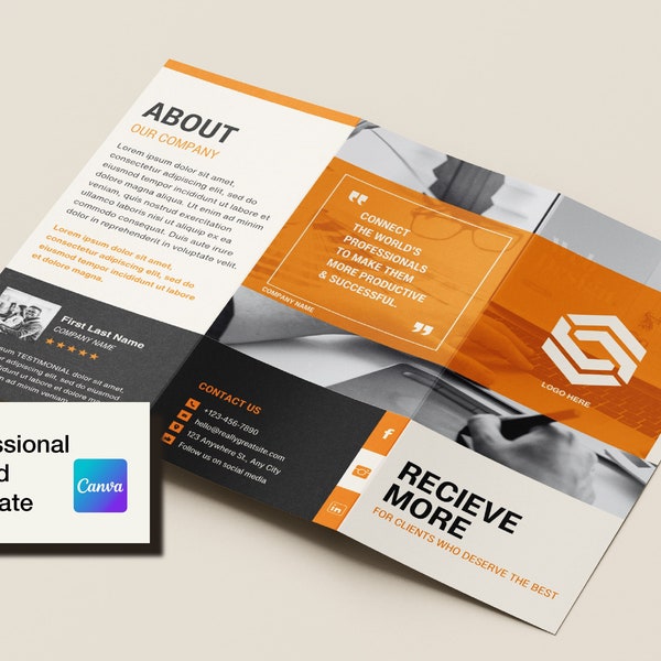 Modern, Clean Trifold Brochure, Editable Tri-Fold Business Professional look, Promotional Tool, Printable Leaflet Template 8.5x11"