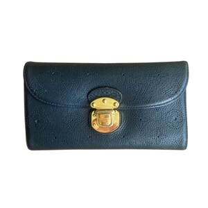Carteira Louis Vuitton monograma Mahina couro Amelia preta ferragens douradas 100% autêntica