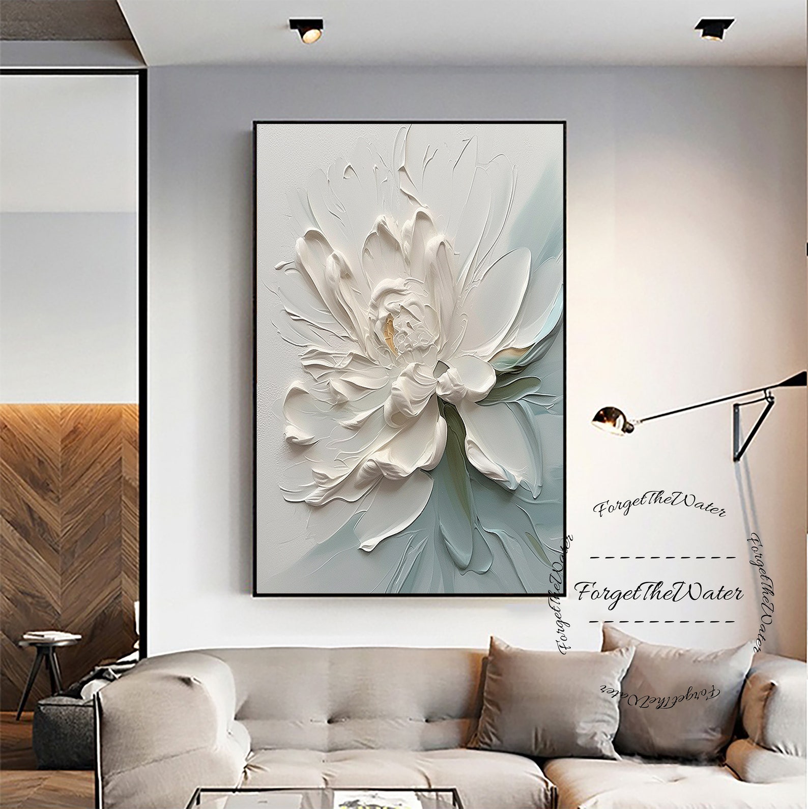 Large White Flower Oil Painting on Canvas,minimalist White Floral Wall