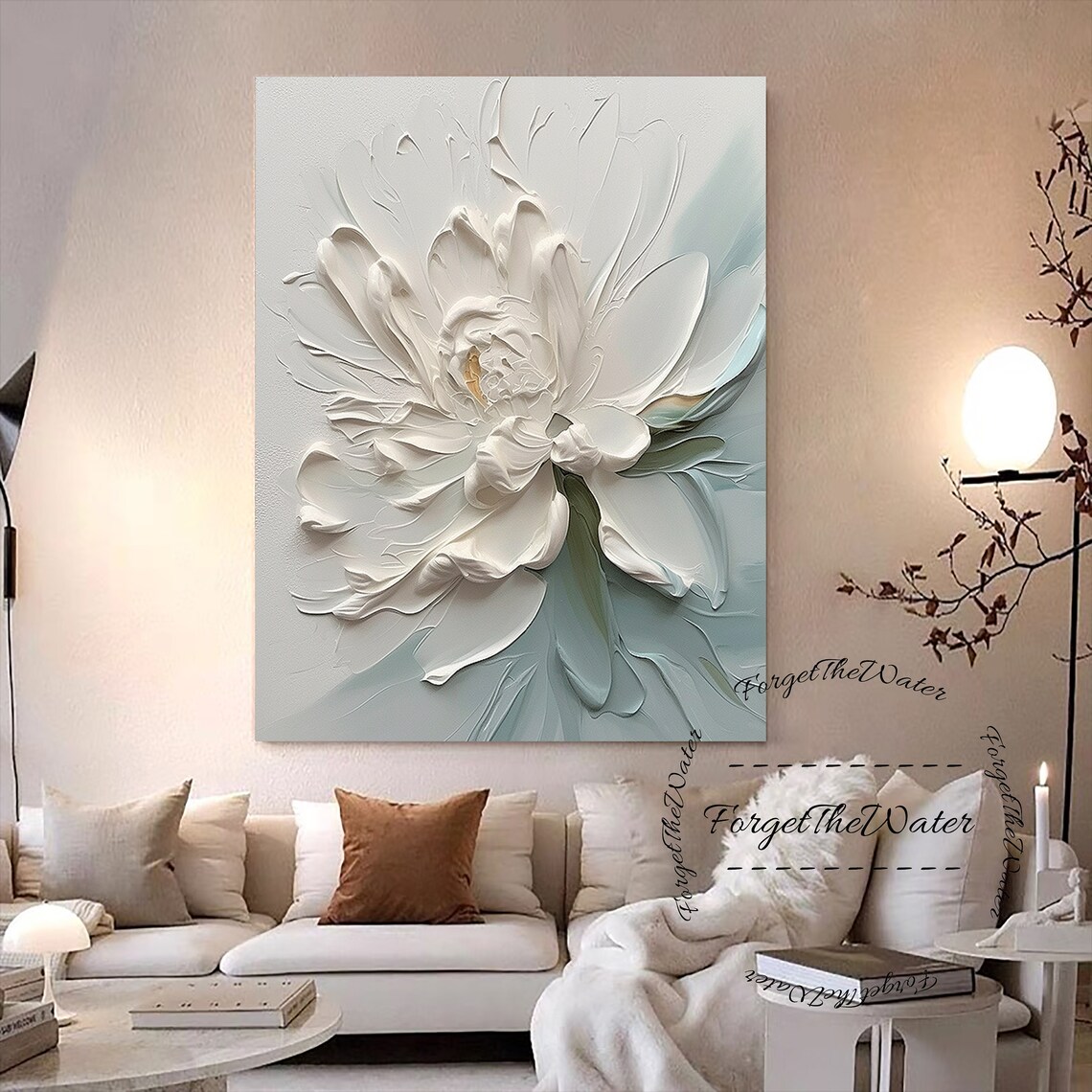 Large White Flower Oil Painting on Canvas,minimalist White Floral Wall ...