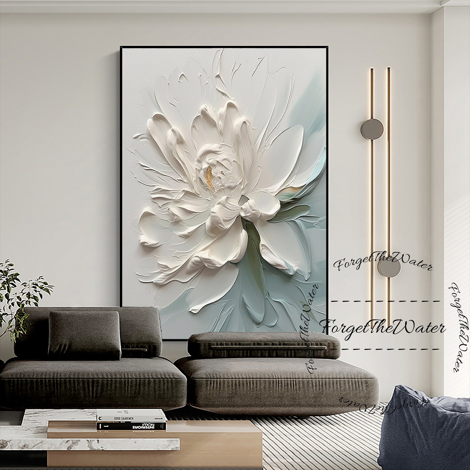 Large White Flower Oil Painting on Canvas,minimalist White Floral Wall ...