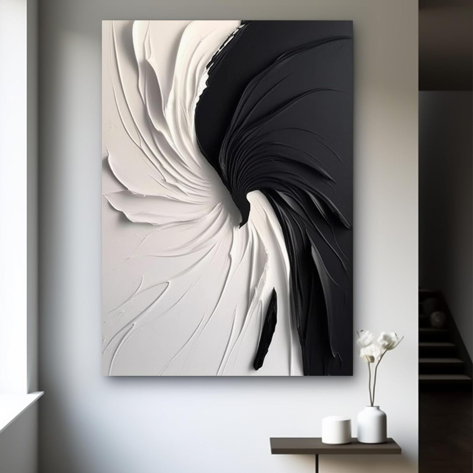 Large Abstract Black and White Heavy Texture Oil Painting,black and ...