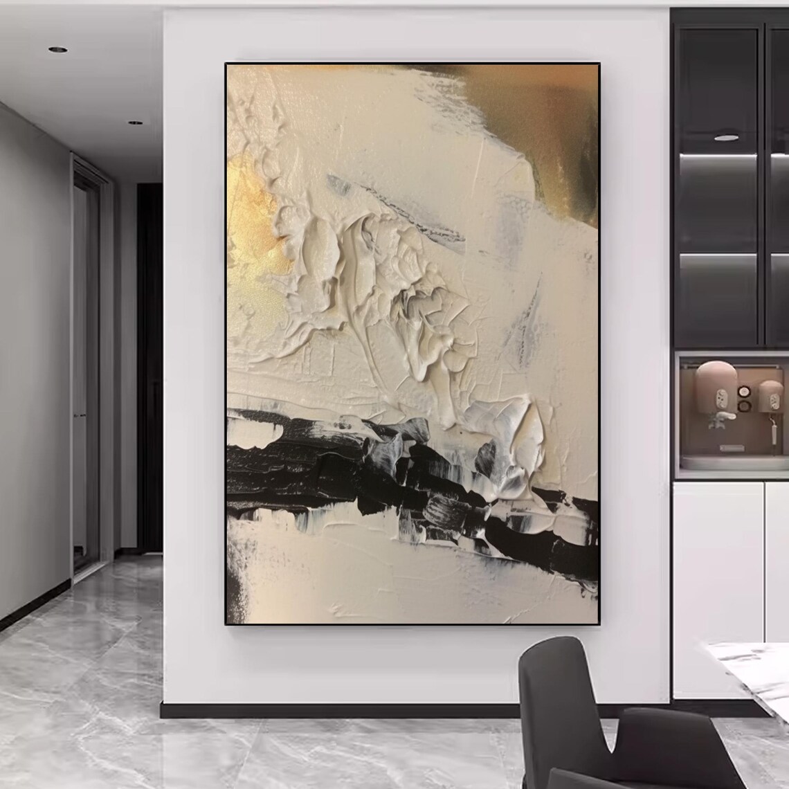 Black and White Gold Abstract Art Canvas Print, Black Gold Acrylic ...