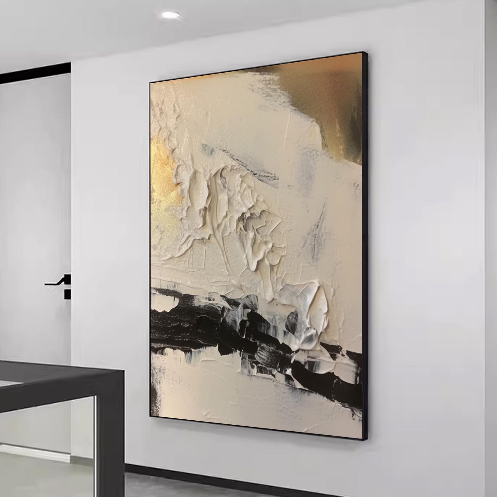 Black and White Gold Abstract Art Canvas Print, Black Gold Acrylic ...