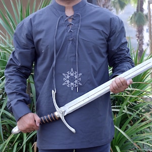 Renaissance Fair Viking Larp Tunic, Comfort Colors Medieval Victorian Cotton Tunic, Long Sleeve Retro Embroidered Linen Pirate Cosplay Shirt