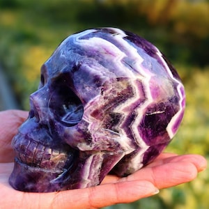 4.8&quot; Natural Dream Amethyst Skull,Quartz Crystal Carved ,Crystal Heal Reiki,Home decoration,Crystal Sculpture,Mineral,Crystal Gifts sk-119