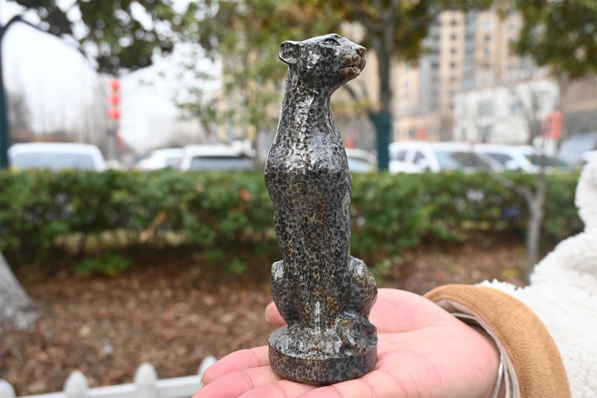 5.6インチ天然ヒョウ石ヒョウ、クォーツクリスタル彫刻、クリスタル