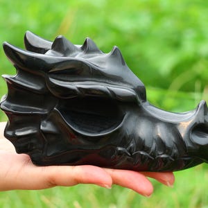 6&quot; Natural obsidian Dragon Skull, Quartz Crystal Carved ,Crystal Heal Reiki,Home decoration,Crystal Sculpture, Mineral,Crystal Gifts
