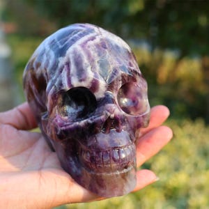 4.8&quot; Natural Dream Amethyst Skull,Quartz Crystal Carved ,Crystal Heal Reiki,Home decoration,Crystal Sculpture,Mineral,Crystal Gifts sk-112