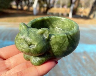 3" Natural green jade carved bowl, Quartz Crystal Carved ,Crystal Heal Reiki,Home decoration,Crystal Sculpture,Mineral,Crystal Gifts