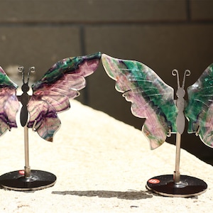 Natural rainbow fluorite butterly Wings, Crystal Wings Carving, Crystal Healing, Crystal Butterfly，Home Decor, Crystal Gifts+free Stand