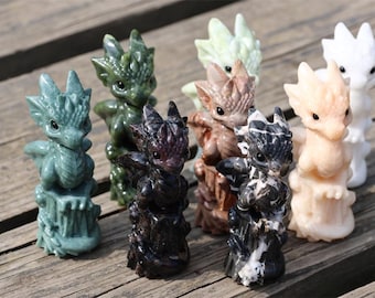 Natural Quartz Crystal Dragon Carving, Hand Carved Healing Stone Figurine