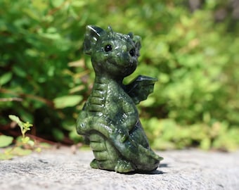 80 MM 天然翡翠ドラゴン彫刻、宝石ドラゴン置物装飾、ヒーリング