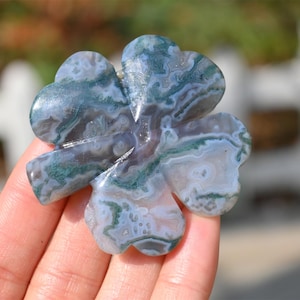 1.8&quot; Natural moss agate four leaf lover,Quartz Crystal Carved ,Crystal Heal Reiki,Home decoration,Crystal Sculpture,Mineral,Crystal Gifts