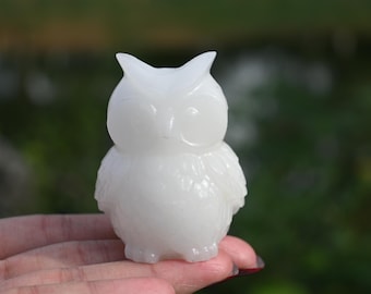 3.2'' 天然水晶フクロウ、フクロウの彫刻、フクロウの置物、クリスタル