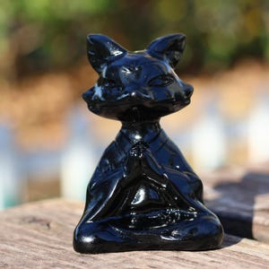 2.6&quot; Natural obsidian Fox, Quartz Crystal Carved ,Crystal Heal Reiki,Home decoration,Crystal Sculpture,Mineral,Crystal Gifts