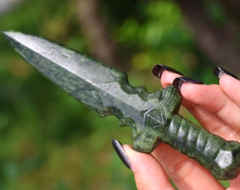 5.8" Natural green jade Knife,Quartz Crystal Carved ,Crystal Heal Reiki,Home decoration,Crystal Sculpture,Mineral,Crystal Gifts