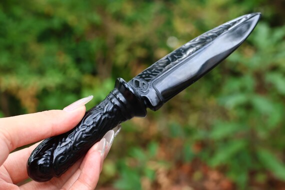 8インチ天然黒曜石ナイフ、水晶彫刻、クリスタルヒーリングレイキ