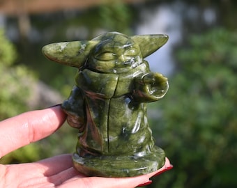 3" Natural green jade Yoda,Quartz Crystal Carved ,Crystal Heal Reiki,Home decoration,Crystal Sculpture,Mineral,Crystal Gifts
