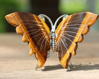 Mariposa ojo de tigre natural, talla de mariposa de cristal, sanación con cristales, mariposa de cristal, decoración del hogar, regalos de cristal