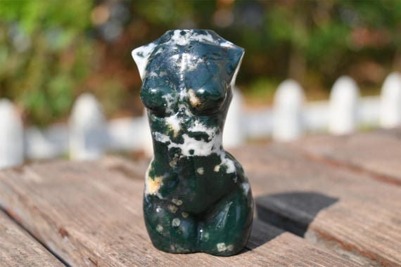 3.5" Natural moss agate female model , Quartz Crystal Carved,Crystal Heal Reiki, Home decoration, Crystal Gifts
