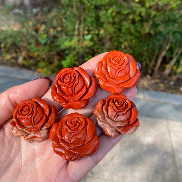 1.2" Natural red jasper carved rose, Crystal Heal Reiki, Home decoration, Crystal Sculpture, Mineral, Crystal Gifts