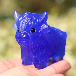 2&quot; Hand carved blue opalite Highland Cow ,Quartz Crystal Carved ,Crystal Heal Reiki,Home decoration,Crystal Sculpture,Mineral,Crystal Gifts