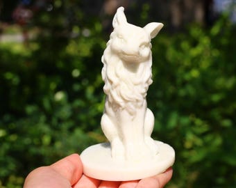 2.4インチ 手彫り ドゥシャン 翡翠 キツネ 置物、水晶、クリスタル