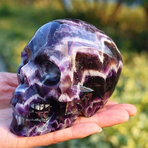 4.8&quot; Natural Dream Amethyst Skull,Quartz Crystal Carved ,Crystal Heal Reiki,Home decoration,Crystal Sculpture,Mineral,Crystal Gifts sk-117