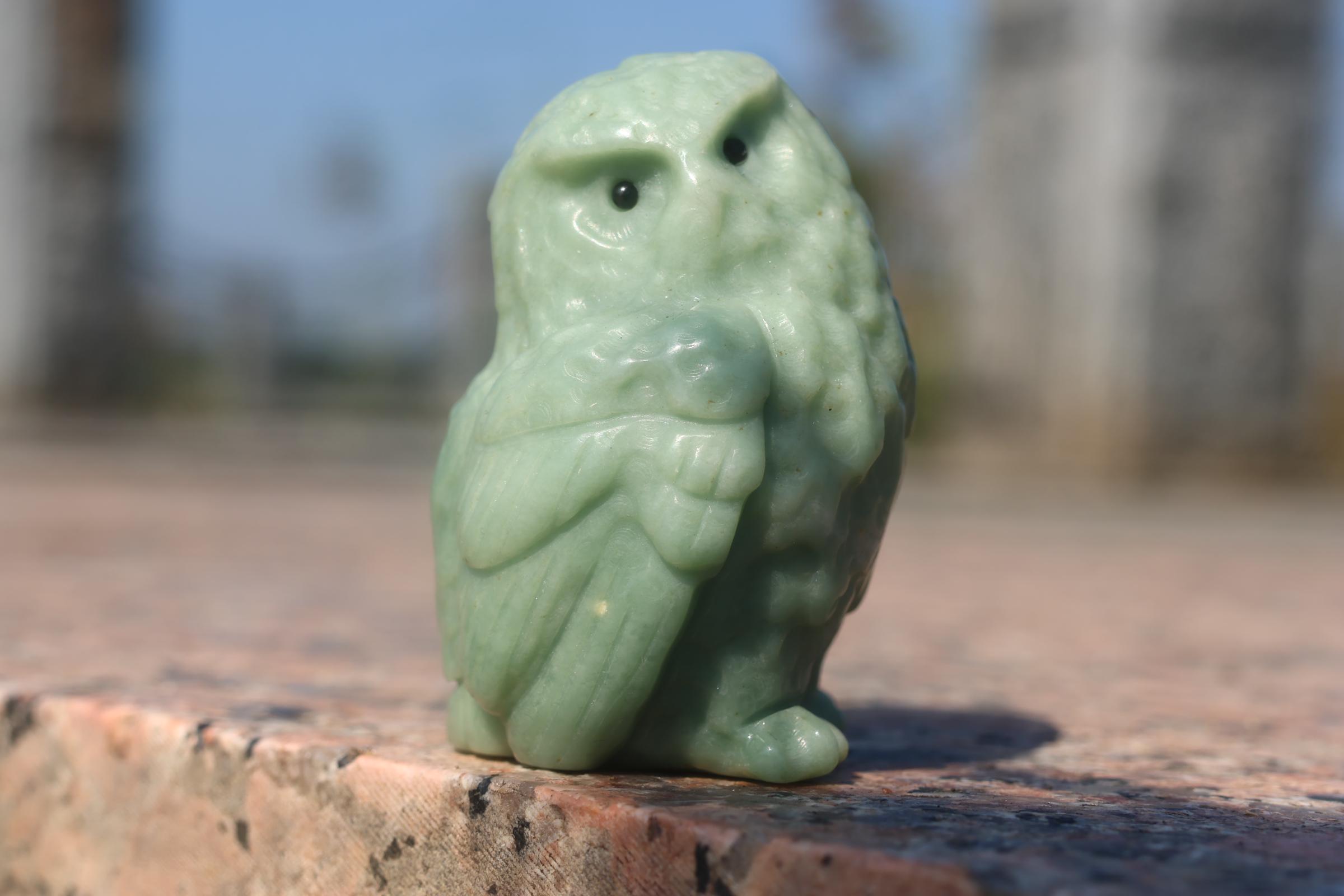 2.3 天然ドゥシャン翡翠フクロウ、クォーツクリスタル彫刻、クリスタル