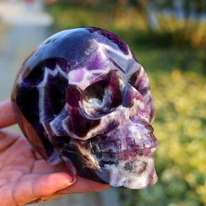 4.6&quot; Natural Dream Amethyst Skull,Quartz Crystal Carved ,Crystal Heal Reiki,Home decoration,Crystal Sculpture,Mineral,Crystal Gifts sk-113