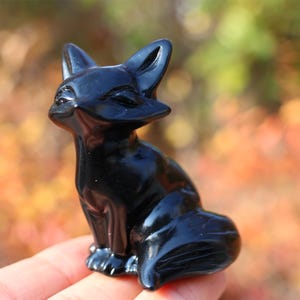 2.4&quot; Naturalobsidian Fox,Quartz Crystal Carved ,Crystal Heal Reiki,Home decoration,Crystal Sculpture,Mineral,Crystal Gifts