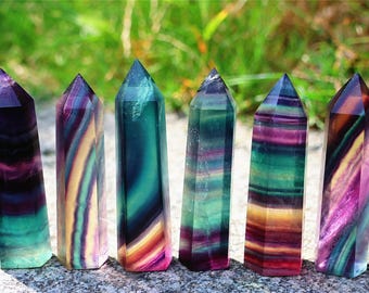 7cm+ Natural Rainbow Fluorite Obelisk, Quartz Crystal Carved Tower