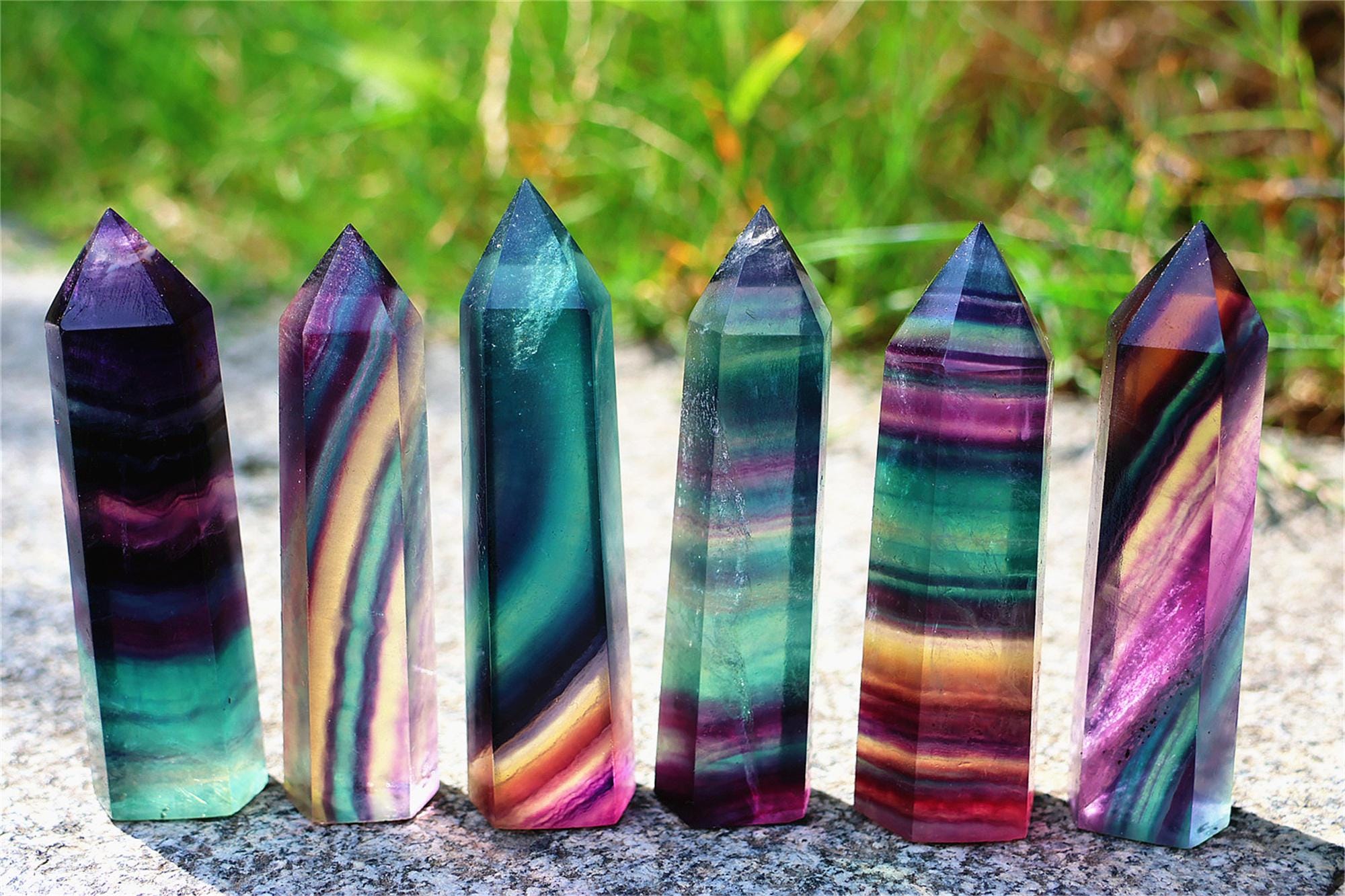 7cm+ Natural Rainbow Fluorite Obelisk, Quartz Crystal Carved Tower
