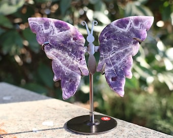 Dream amethyst Wings, Crystal Wings Carving, Crystal Healing, Crystal Butterfly，Home Decor, Crystal Gifts+free Stand