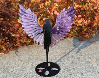 Natural carved Dream amethyst angel Wings, Crystal Wings Carving, Crystal Healing, Home Decor, Crystal Gifts+free Stand