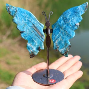 Natural apatite butterly Wings, Crystal Wings Carving, Crystal Healing, Crystal Butterfly，Home Decor, Crystal Gifts+free Stand