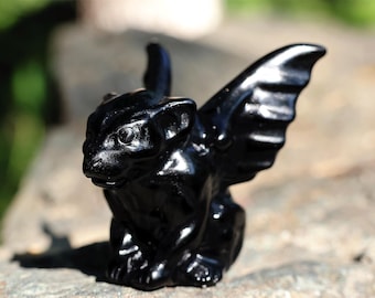 2.2" Natural Obsidian Gargoyle, Quartz Crystal Carved ,Crystal Heal Reiki,Home decoration,Crystal Sculpture,Mineral,Crystal Gifts