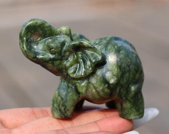 2,8" naturlig grön jadeelefant, snidad kvartskristall, kristallläkning Reiki, heminredning, kristallskulptur, mineral, kristallgåvor
