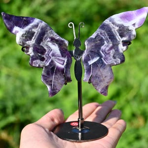 Natural Dream amethyst butterfly Wings, Crystal Wings Carving, Crystal Healing, Crystal Butterfly，Home Decor, Crystal Gifts+free Stand