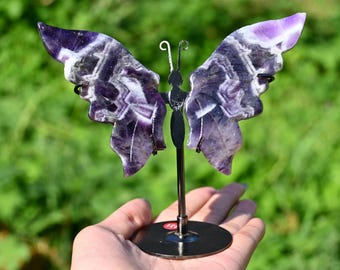 Natural Dream amethyst butterfly Wings, Crystal Wings Carving, Crystal Healing, Crystal Butterfly，Home Decor, Crystal Gifts+free Stand