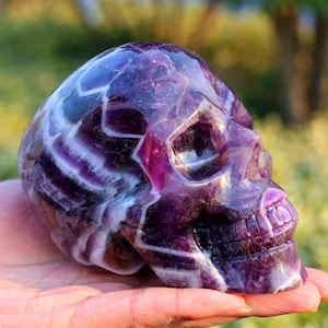 4.8&quot; Natural Dream Amethyst Skull,Quartz Crystal Carved ,Crystal Heal Reiki,Home decoration,Crystal Sculpture,Mineral,Crystal Gifts sk-121