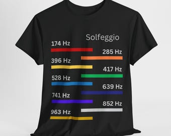 Unisex kraftig bomull solfeggiofrekvenser t-shirt, medvetandegåva, andligt uppvaknande, vibrationsstämning musik ljud chakra healing
